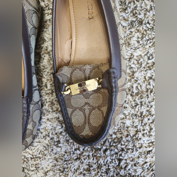 Coach Brown Loafers with Gold Accent Monogram Flats "Olive" 6.5 B - Picture 4 of 11